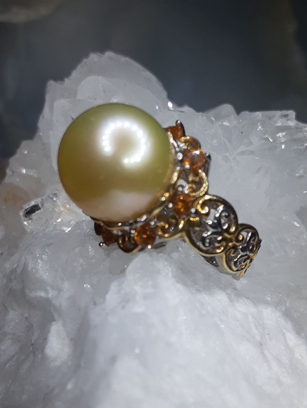 925 Golden South Sea Pearl, Gemstone Ring. Price Is Firm .